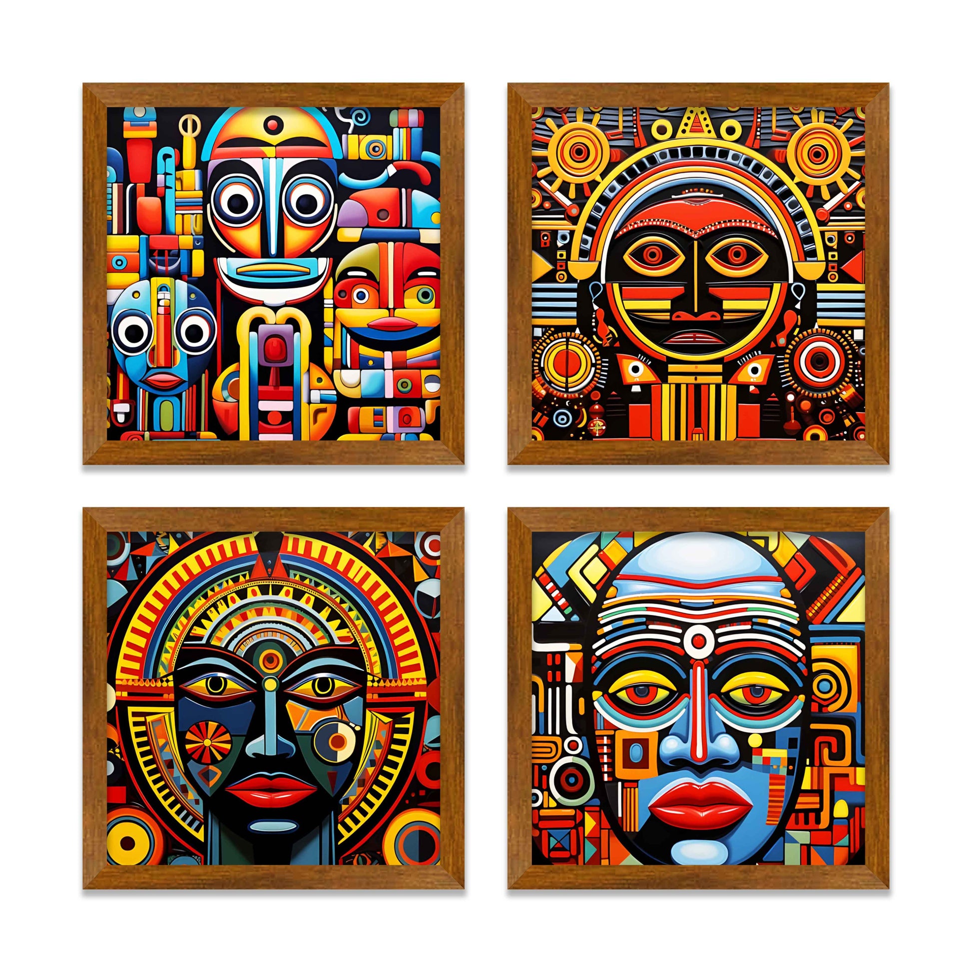 Modern African Art Wall Frame Set of Four