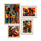 Modern African Art Wall Frames Set of Four