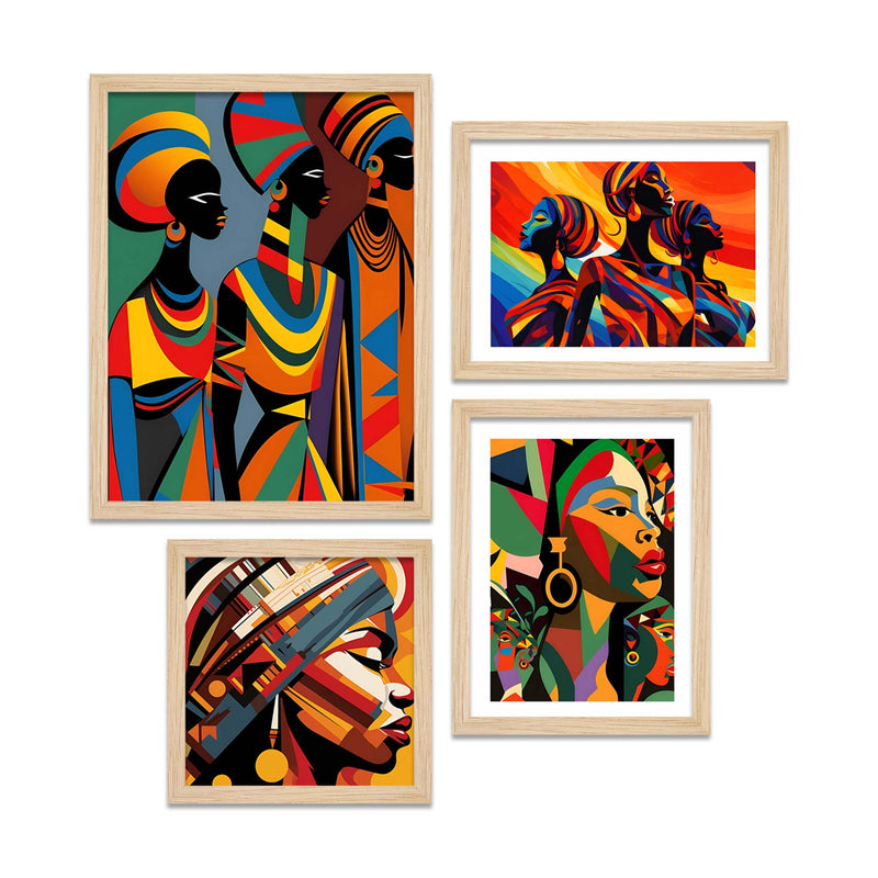 Modern African Art Wall Frames Set of Four
