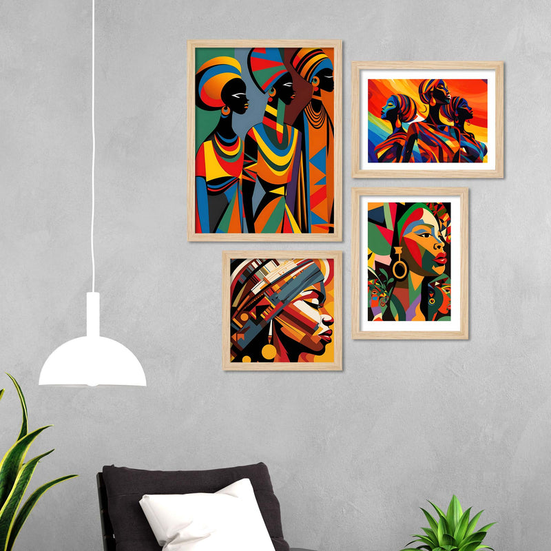 Modern African Art Wall Frames Set of Four