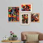 Modern African Art Wall Frames Set of Four