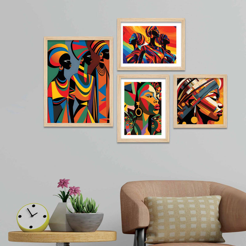 Modern African Art Wall Frames Set of Four