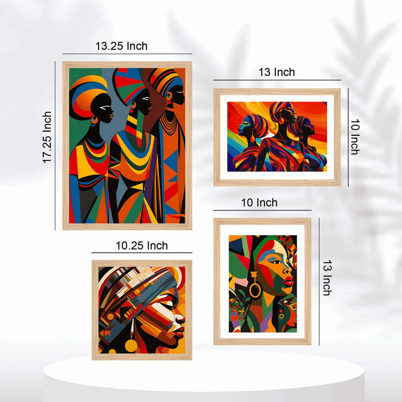 Modern African Art Wall Frames Set of Four