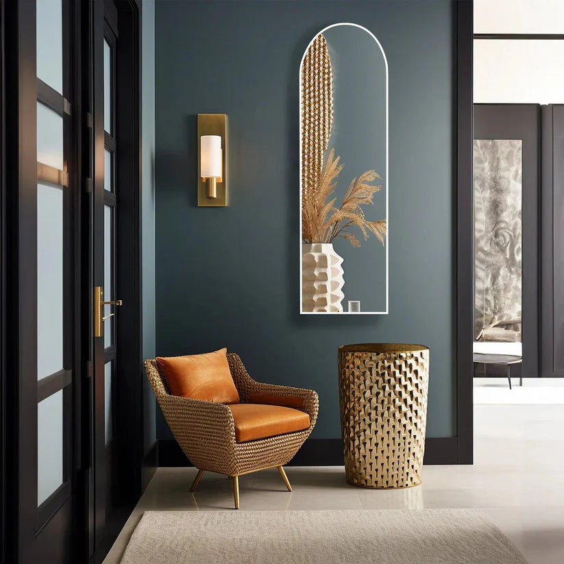Modern Arched Wall Mirror with White Frame