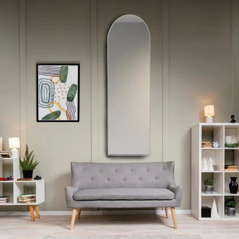 Modern Arched Wall Mirror with White Frame