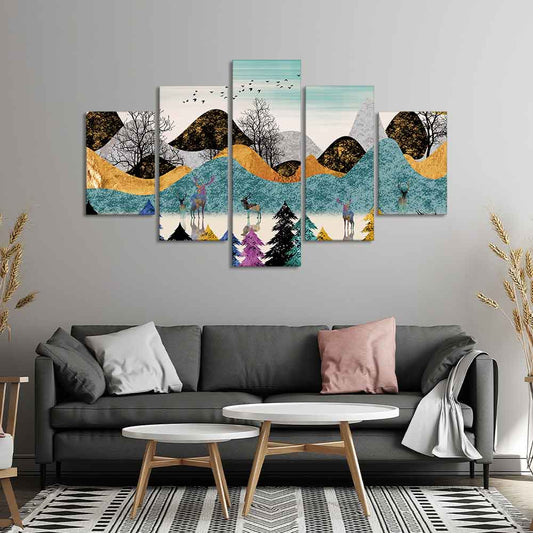 Modern Art Forest Premium Wall Painting Five Pieces Set