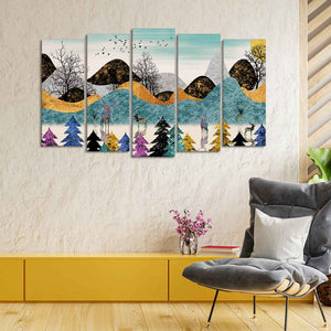 Modern Art Forest Premium Wall Painting Set of 5 Pieces