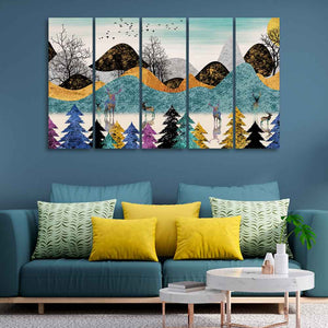 Modern Art Forest Wall Painting Set of Five Pieces