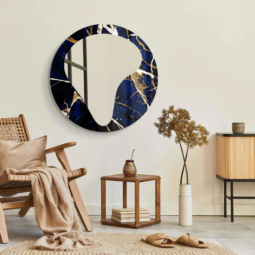 Modern Art Inspired Round Acrylic Wall Mirror with Marble Effect