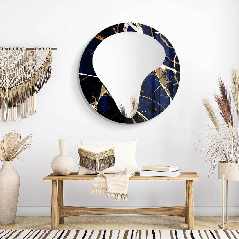 Modern Art Inspired Round Acrylic Wall Mirror with Marble Effect