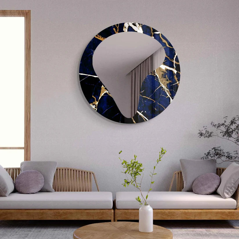 Modern Art Inspired Round Acrylic Wall Mirror with Marble Effect