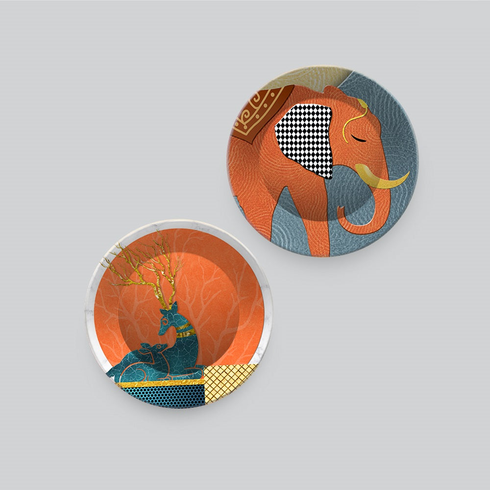 Modern Art of Elephant Wall Hanging Plates of Two Pieces