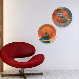 Modern Art of Elephant Wall Hanging Plates of Two Pieces