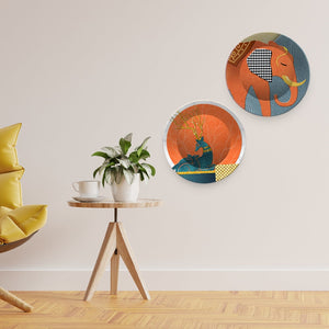 Modern Art of Elephant Wall Hanging Plates of Two Pieces