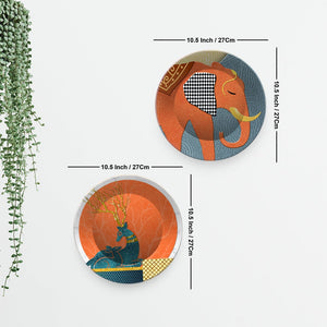 Modern Art of Elephant Wall Hanging Plates of Two Pieces