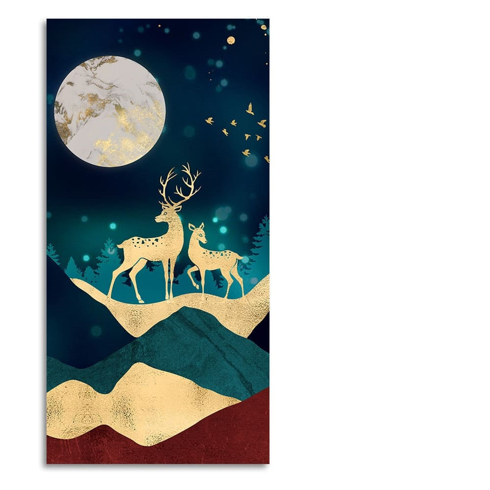 Modern Art of Mountains and Deer Premium Wall Painting