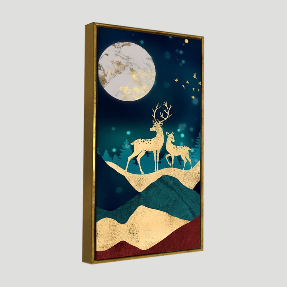 Modern Art of Mountains and Deer Premium Wall Painting