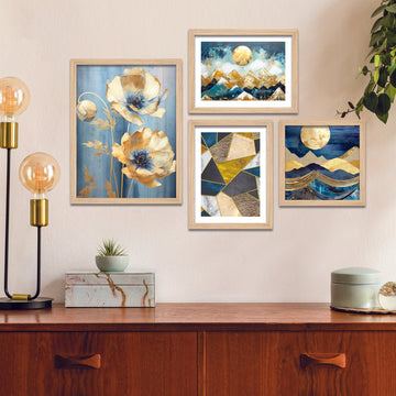 Modern Art of Mountains with the Moon Wall Frame Set of Four