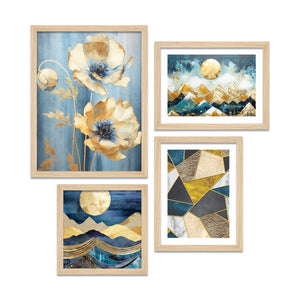 Modern Art of Mountains with the Moon Wall Frame Set of Four