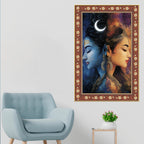 Modern Art Shiva Parvati Floral Border Vertical Wall Painting
