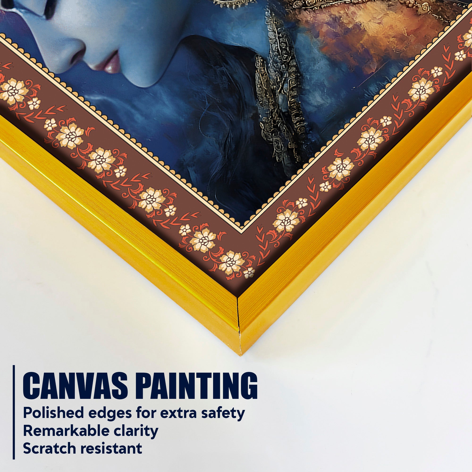 Modern Art Shiva Parvati Floral Border Vertical Wall Painting