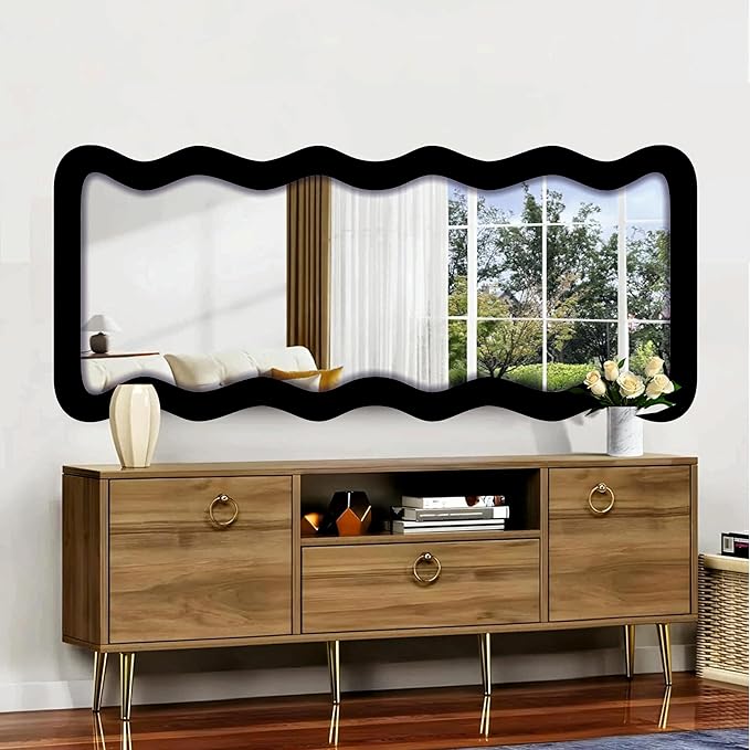 Modern Art Style Full Length Mirror with Designer Wavy Edges for Home & Studio – Floor Mirror for Bedroom & Dressing Area