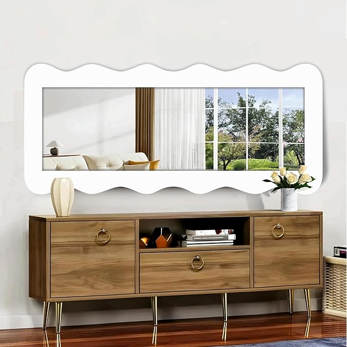 Modern Art Style Full Length Mirror with Designer Wavy Edges for Home & Studio – Floor Mirror for Bedroom & Dressing Area