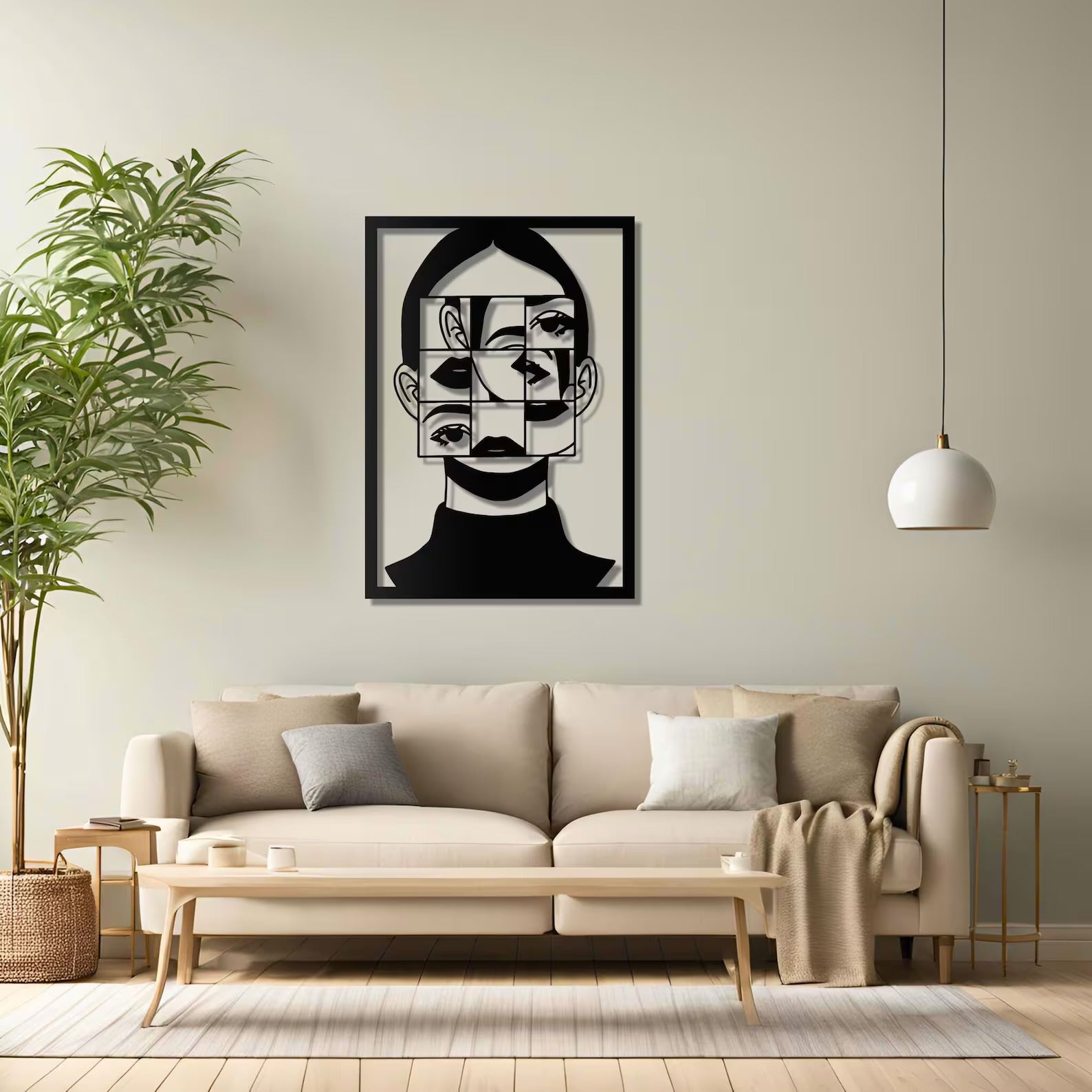 Modern Art Women Face Frame Metal Wall Art Decor