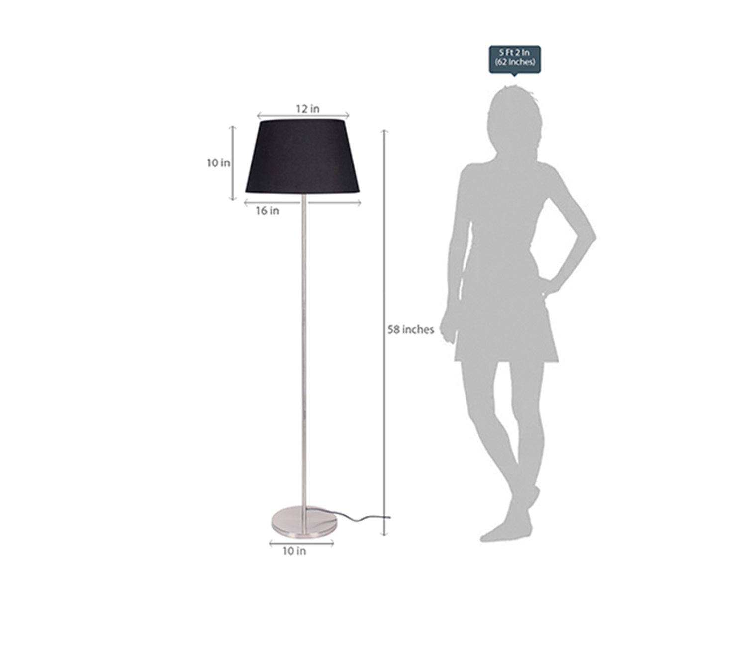 Modern Artisic Silver Metal Finish Sleek Black Color Floor Lamp