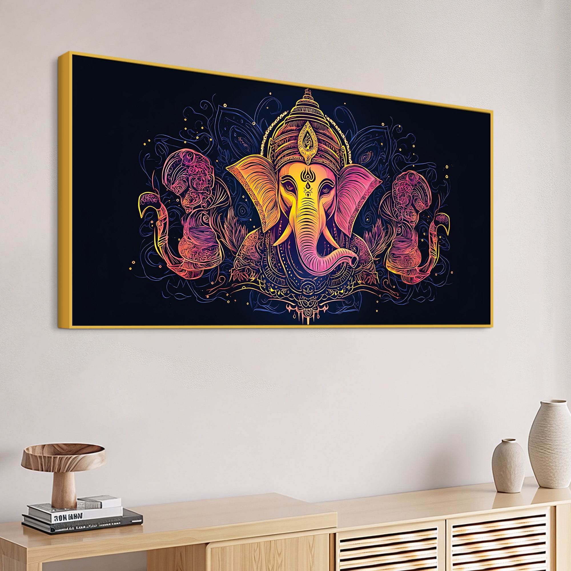 Modern Artistic Lord Shri Ganesha Creative Canvas Wall Painting for Home & Office Decor – Modern Devotional Wall Art