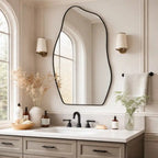 Modern Asymmetrical Wall Mirror with Black Frame for Bathroom