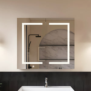 Modern Bathroom Cabinet Mirror with Artistic LED Pattern and Storage