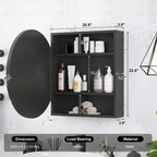 Modern Bathroom Round Mirror Cabinet with LED Rim and Organizer Space