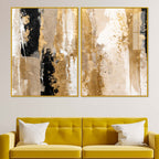 Modern Beige and Golden Texture Abstract Acrylic Acrylic Floating Wall Painting Set of 2