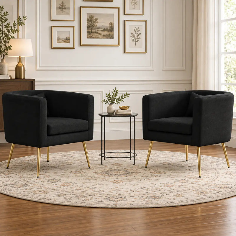 Modern Black Barrel Lounge Chair with Golden Metal Legs