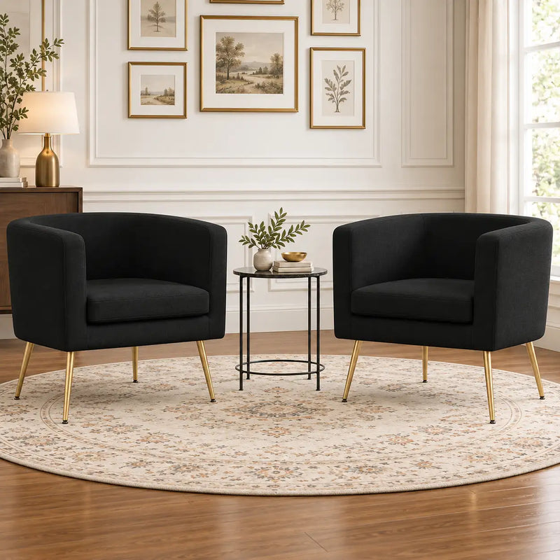 Modern Black Barrel Lounge Chair with Golden Metal Legs