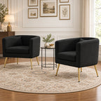 Modern Black Barrel Lounge Chair with Golden Metal Legs