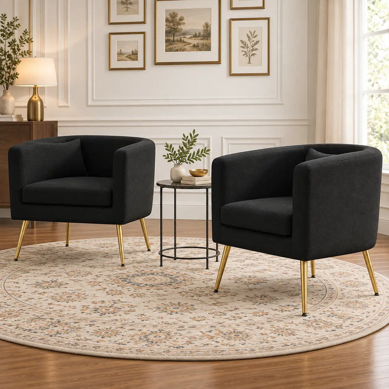 Modern Black Barrel Lounge Chair with Golden Metal Legs
