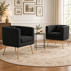Modern Black Barrel Lounge Chair with Golden Metal Legs