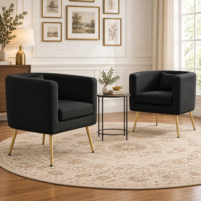 Modern Black Barrel Lounge Chair with Golden Metal Legs
