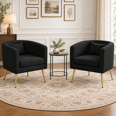 Modern Black Barrel Lounge Chair with Golden Metal Legs
