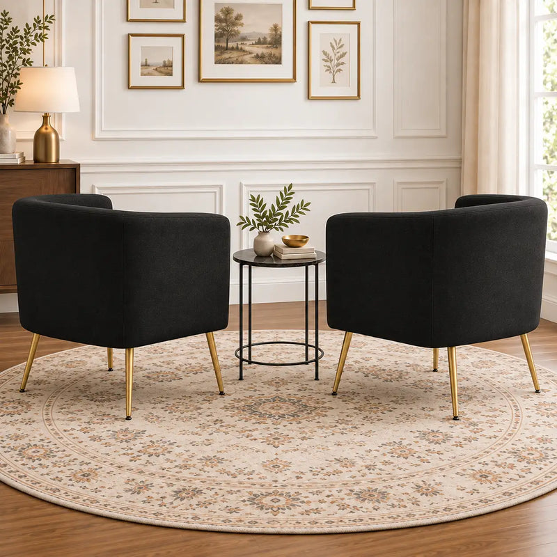Modern Black Barrel Lounge Chair with Golden Metal Legs