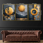 Modern Black Gold Geometric Artwork Acrylic Floating Wall Painting Set of 3