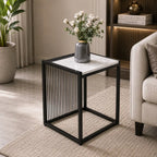 Modern Black Metal & Marble Accent Side Table