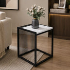 Modern Black Metal & Marble Accent Side Table