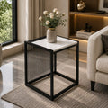 Modern Black Metal & Marble Accent Side Table