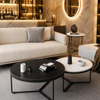 Modern Black & White Marble Top Nesting Coffee Table Set Of 2