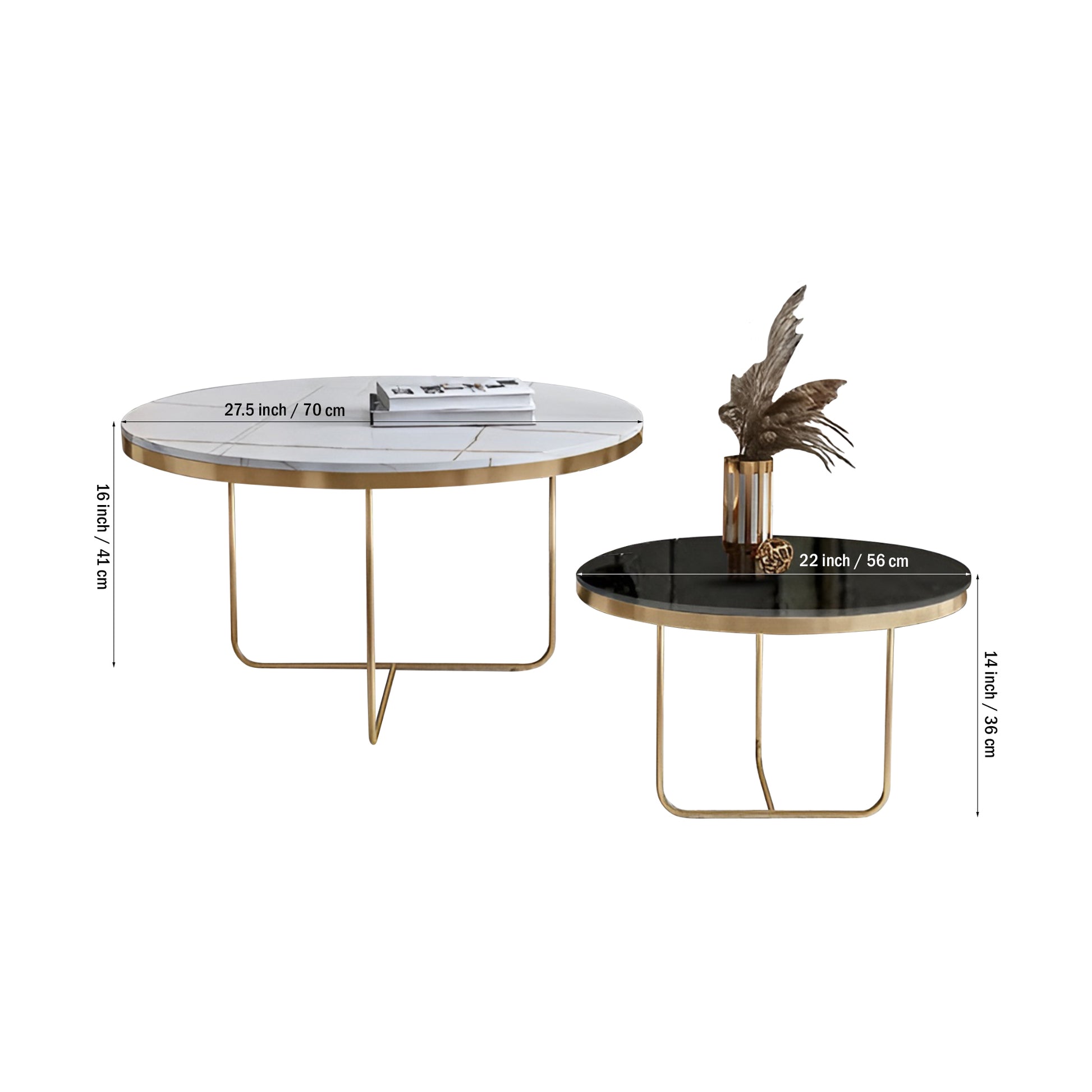 Modern Black & White Round Shaped Nesting Coffee Table Set of 2