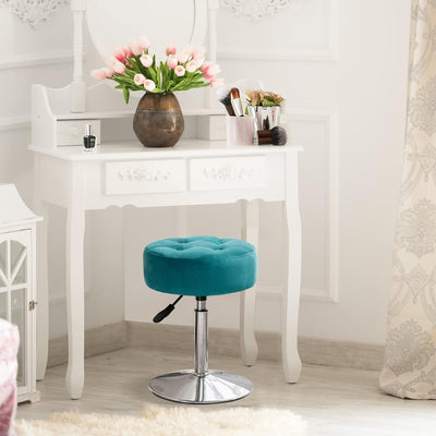 Modern Blue Adjustable Vanity Stool with Tufted Cushion