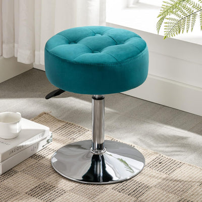 Modern Blue Adjustable Vanity Stool with Tufted Cushion